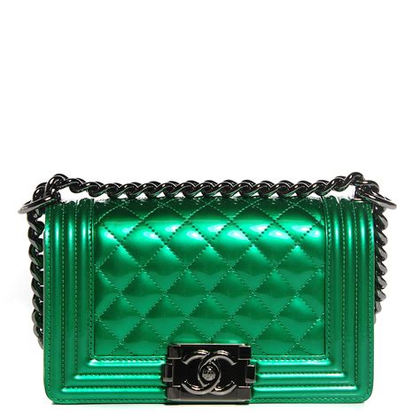 chanel metallic calfskin quilted small boy flap green|Chanel Green Boy Bag .